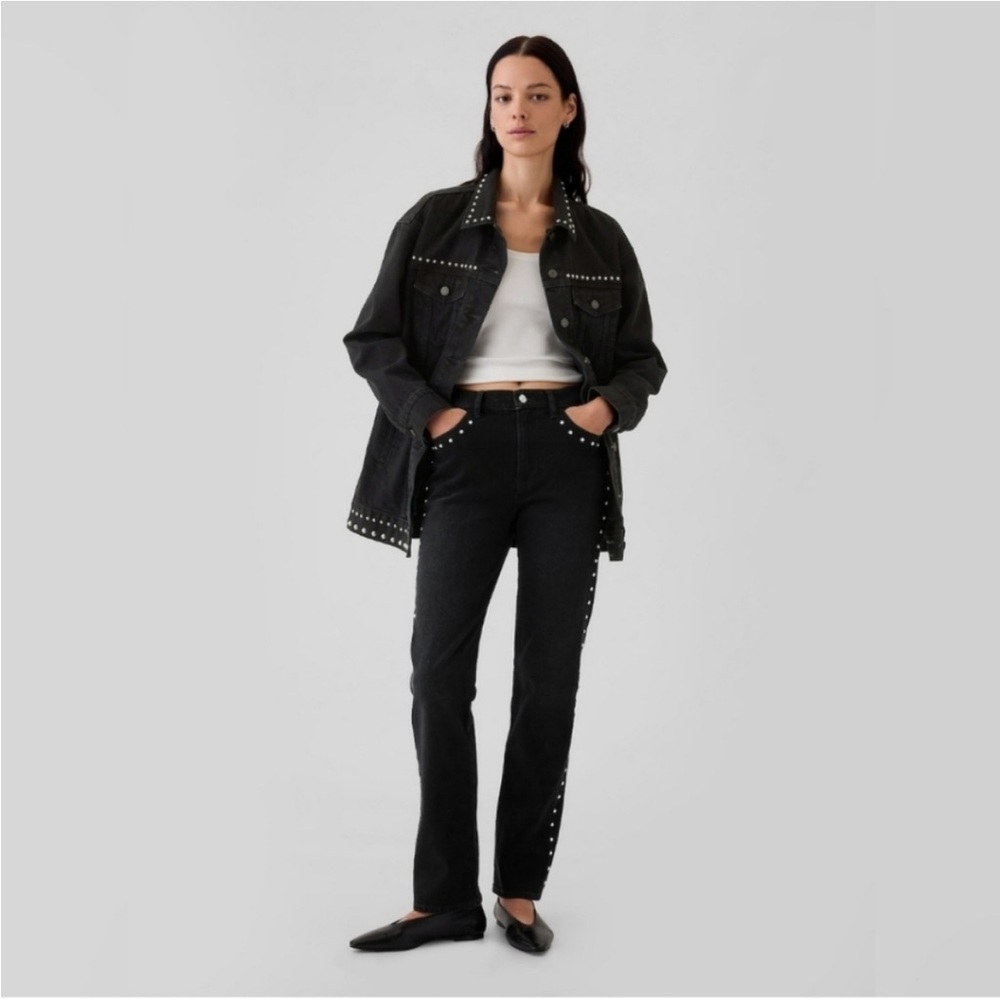 Gap Studded oversized icon Black
Denim Jacket new moto medium jean punk biker - Picture 2 of 14